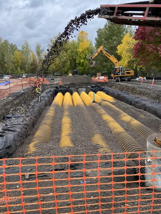 Commercial drainage site preperation including sidewalks and water lines in Portland